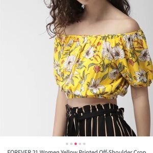 Forever 21 Yellow Off-Shoulder Floral Crop Top